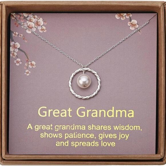 Sterling Silver Twisted Eternity Ring with Pearl & Great Grandma Necklace - Picture 1 of 3